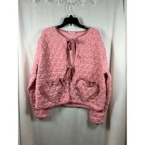 Rareraw Pink Quilted Heart Pocket Jacket‎ Gingham Tie Front Coquette Medium